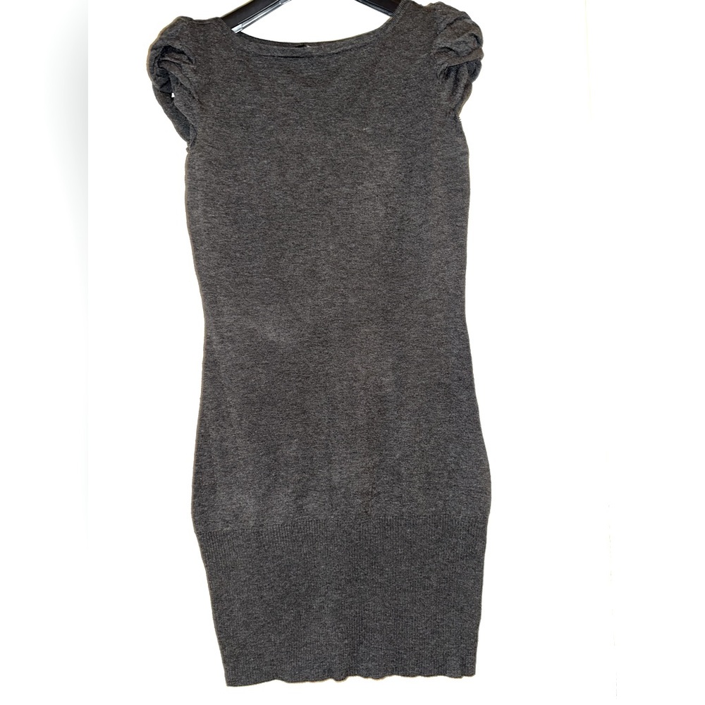 Women’s Sweater Dress - Charcoal Gray puffy Cap Sleeve